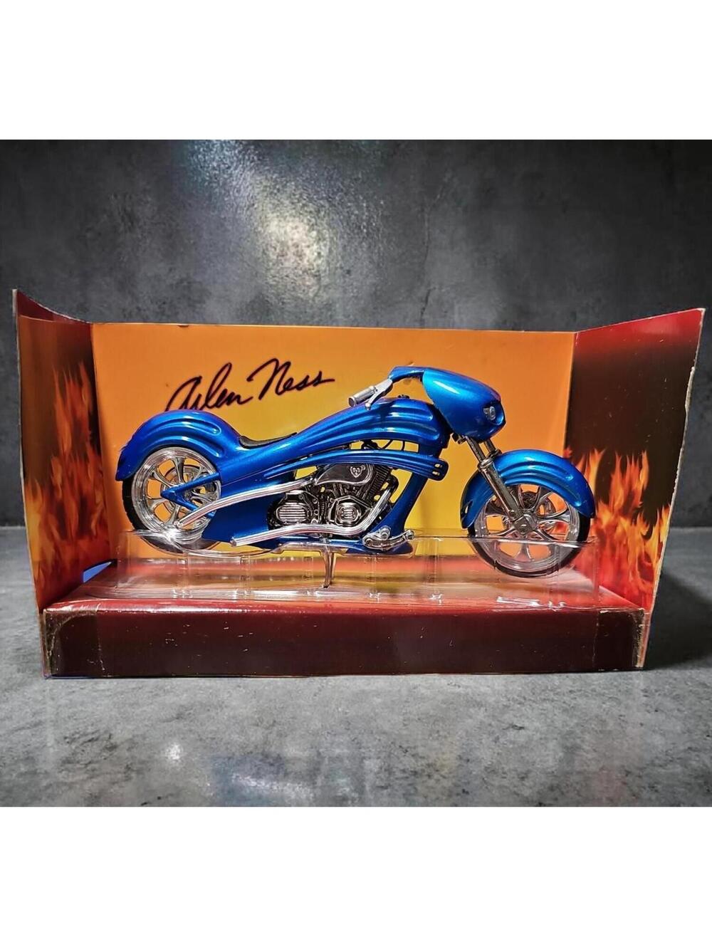 Arlen Ness Custom Motorcycle Model Blue Chrome Miniature ~ No Box, Minor Scuffs